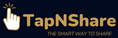 TapNShare logo on a dark navy background, featuring a gold and white hand icon with a glowing click effect and the text 'TapNShare' and 'THE SMART WAY TO SHARE'.